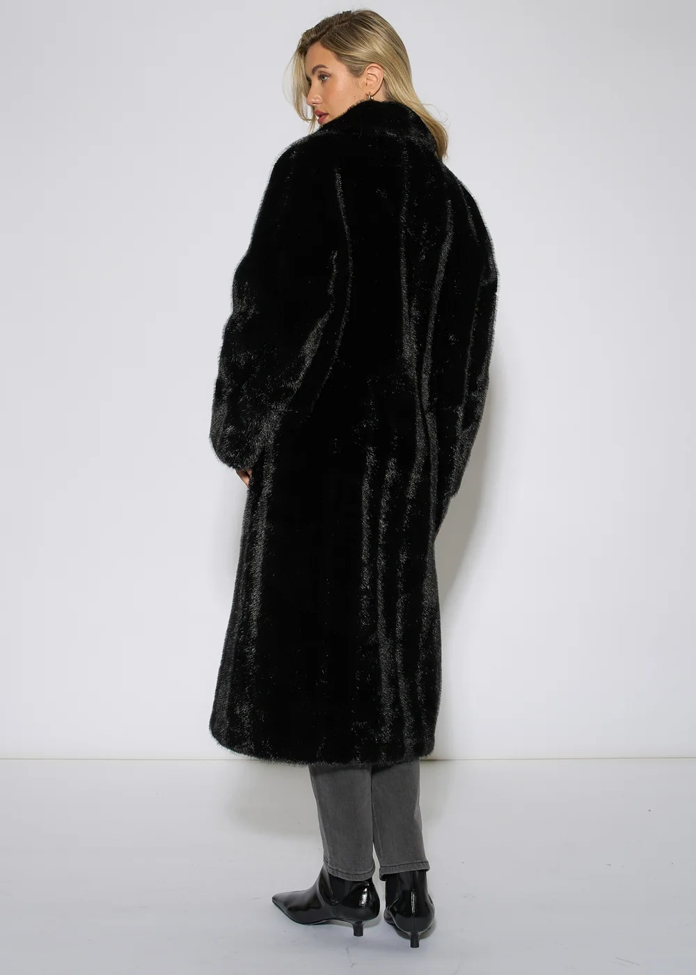 Gini London Black 2 Tone Maxi Faux Fur Coat Jacket - L/XL Image 2