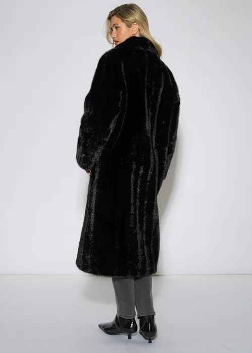Gini London Black 2 Tone Maxi Faux Fur Coat Jacket - L/XL Image 2