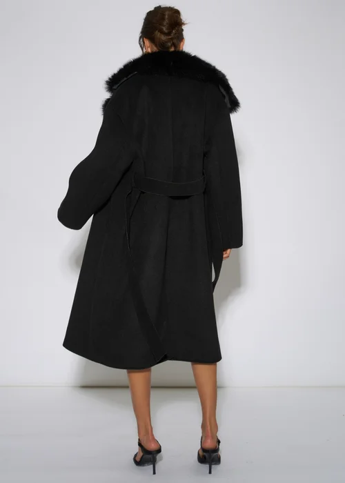 Gini London Black Faux Fur Trim Collar Longline Coat - 8 Image 2