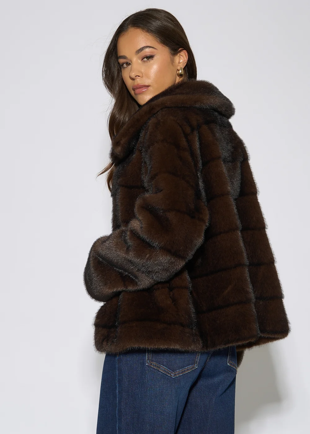 Gini London Brown Panelled Faux Fur Jacket - L/XL Image 2