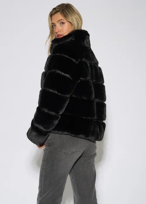Gini London Black Panelled Funnel Neck Faux Fur Jacket - S/M Image 2