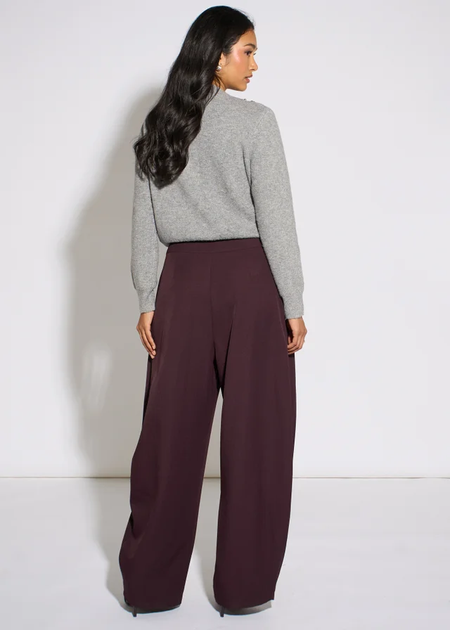 Gini London Purple Pleat Buckle Detail Barrel Trousers
