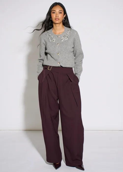 Gini London Purple Pleat Buckle Detail Barrel Trousers - 16 Image 1