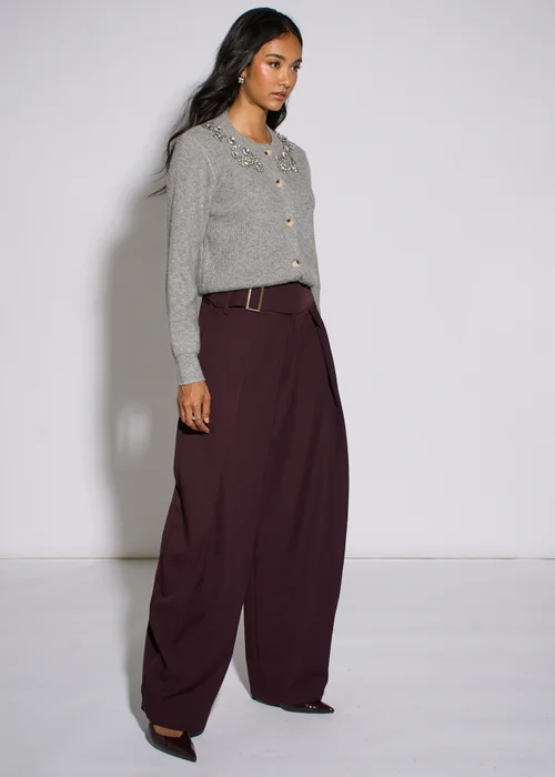 Gini London Purple Pleat Buckle Detail Barrel Trousers - 16 Image 4