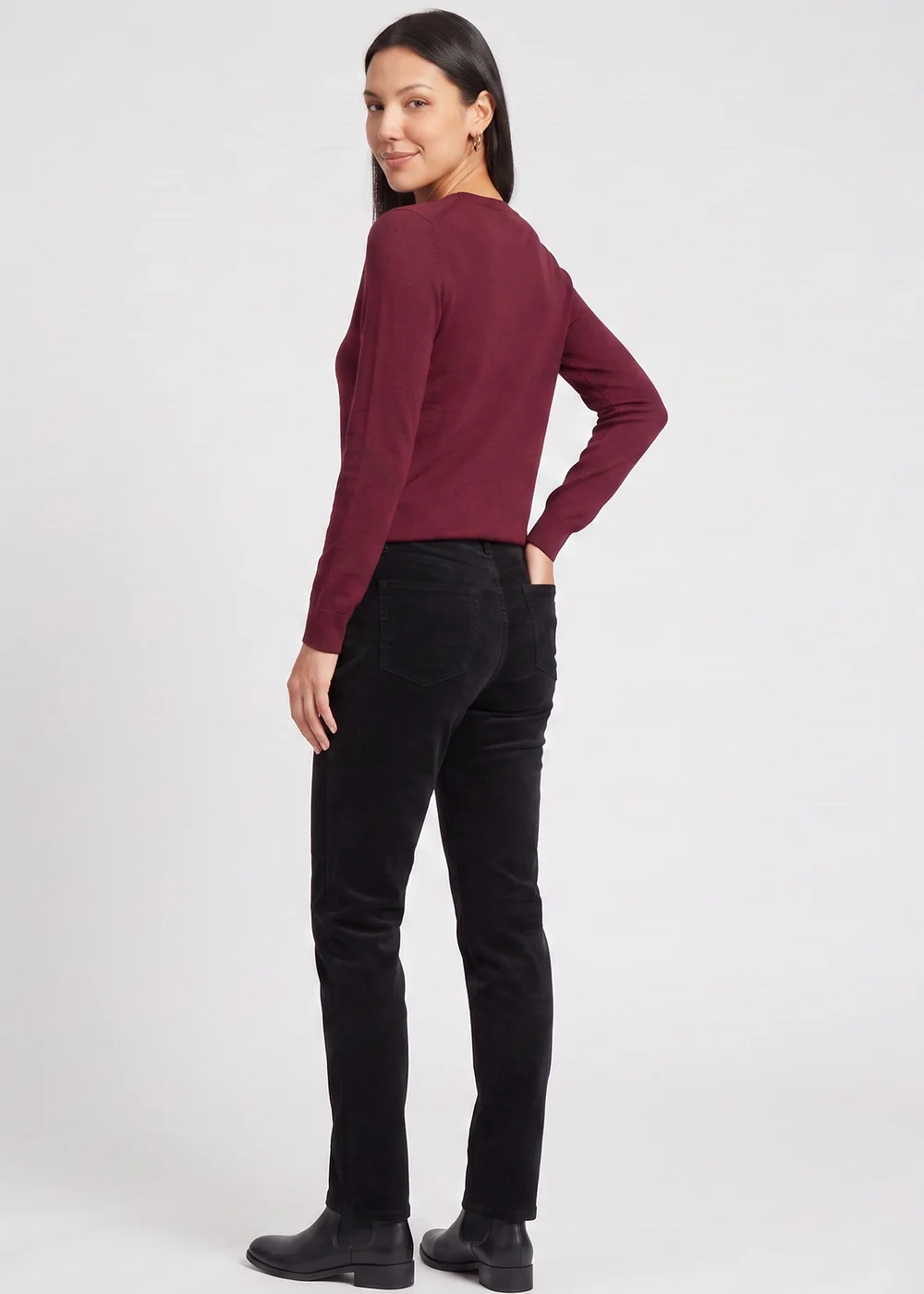 Gini London Black Corduroy Tapered Leg Trousers - 10 Image 2