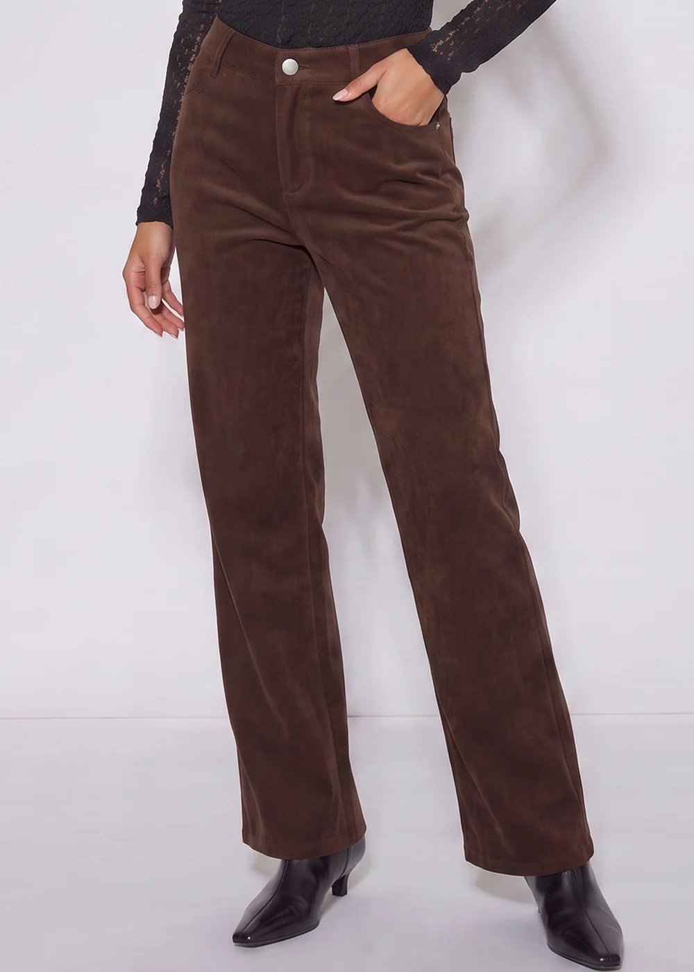 Gini London Brown Cord Straight Leg Trousers - 10 Image 3