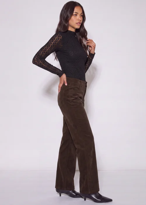 Gini London Brown Cord Straight Leg Trousers - 10 Image 4
