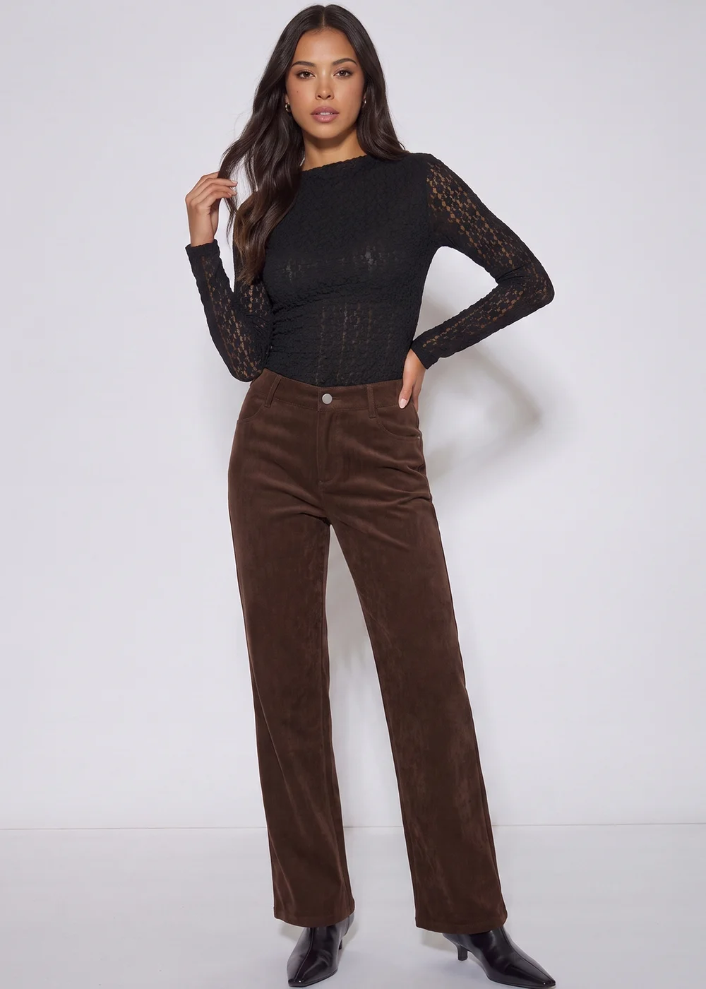 Gini London Brown Cord Straight Leg Trousers - 10 Image 1