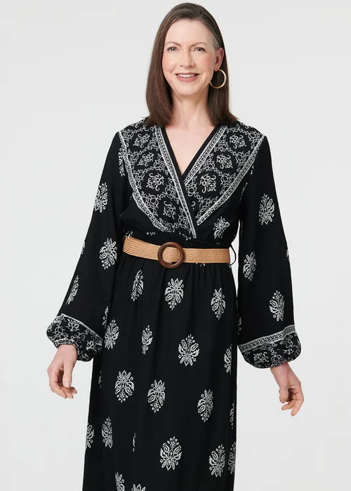 Izabel London Black Border Print Belt Waist Maxi Dress - 12 Image 4