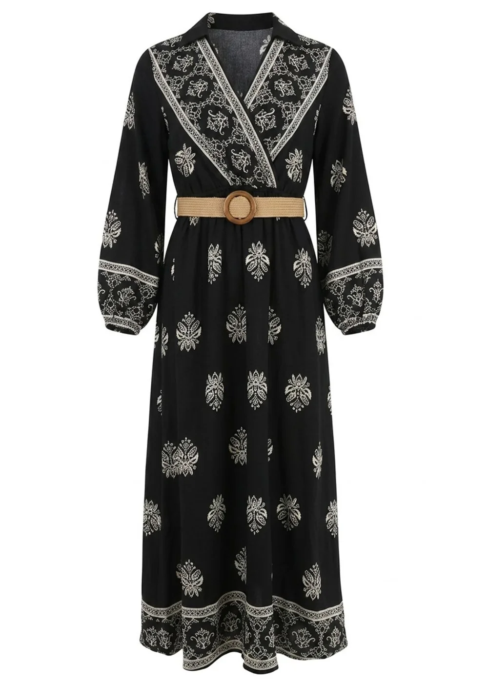 Izabel London Black Border Print Belt Waist Maxi Dress - 12 Image 5
