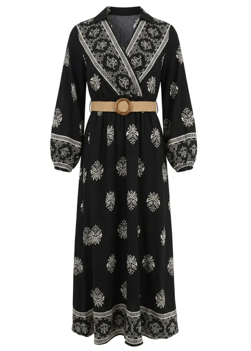 Izabel London Black Border Print Belt Waist Maxi Dress - 12 Image 5