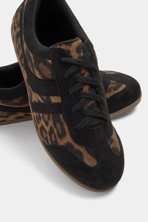 Yours Black Leopard Print Low Retro Stripe Trainers In Extra Wide EEE Fit - 6 Extra Wide Image 5