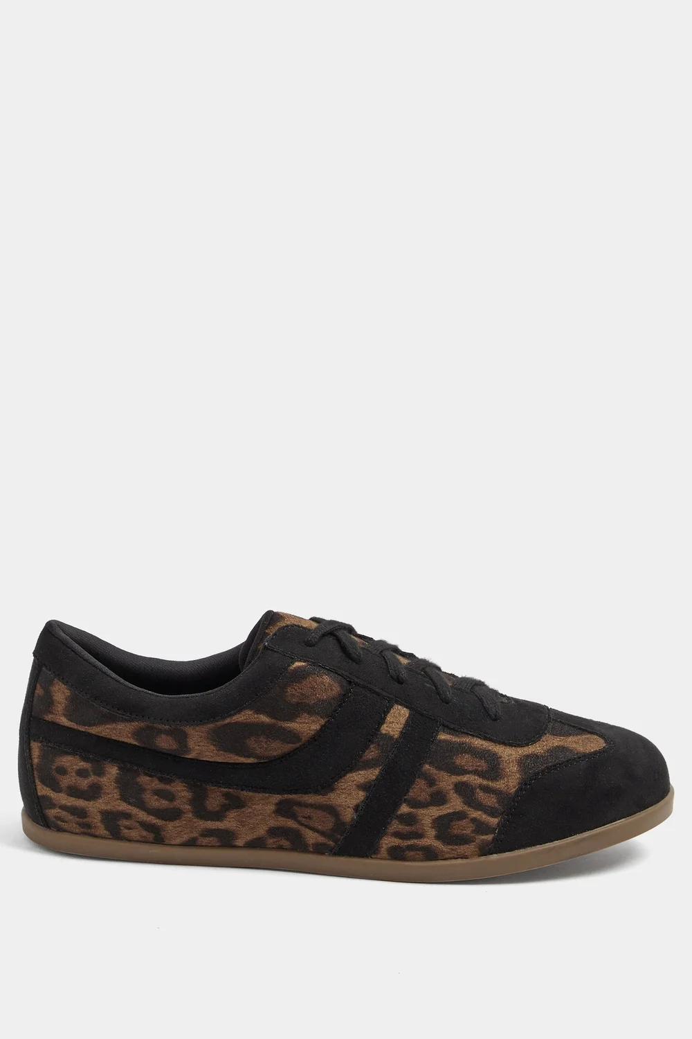Yours Black Leopard Print Low Retro Stripe Trainers In Extra Wide EEE Fit - 6 Extra Wide Image 1