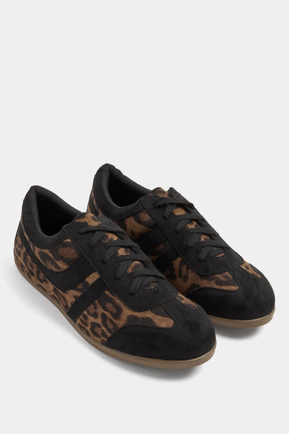 Yours Black Leopard Print Low Retro Stripe Trainers In Extra Wide EEE Fit - 6 Extra Wide Image 3