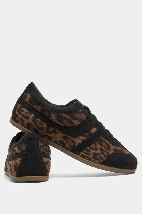 Yours Black Leopard Print Low Retro Stripe Trainers In Extra Wide EEE Fit - 6 Extra Wide Image 4