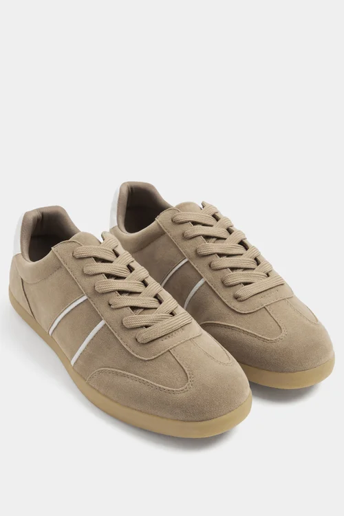 Yours Brown Side Stripe Gum Sole Trainers In Wide E Fit - 8 Wide Image 3