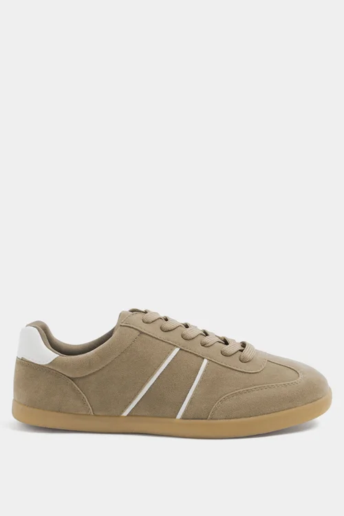 Yours Brown Side Stripe Gum Sole Trainers In Wide E Fit - 8 Wide Image 1