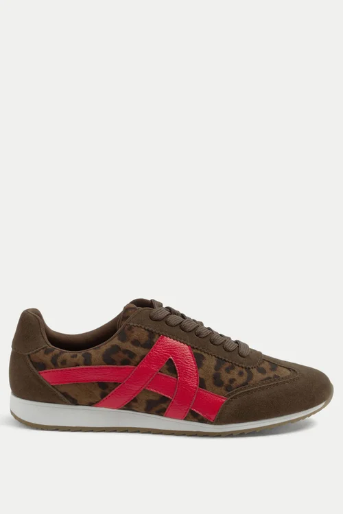 Yours Brown Leopard Slim Sole Trainers In Wide E Fit - 9 Wide Image 1
