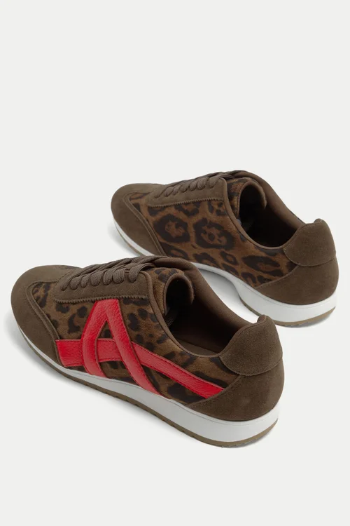 Yours Brown Leopard Slim Sole Trainers In Wide E Fit - 9 Wide Image 4