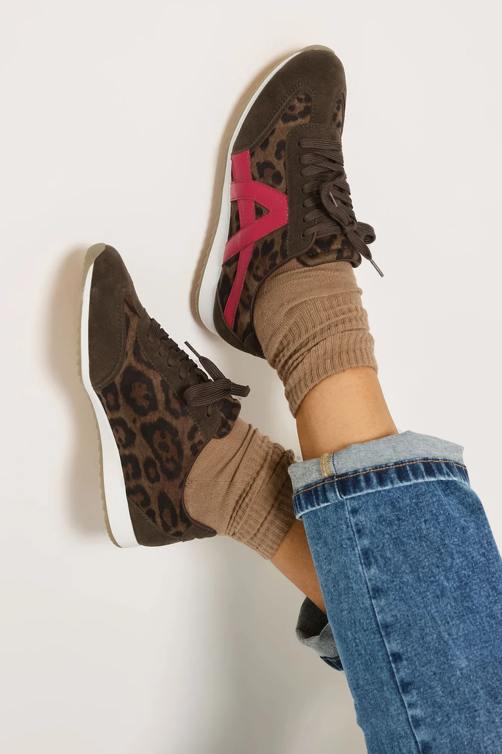 Yours Brown Leopard Slim Sole Trainers In Wide E Fit - 9 Wide Image 2