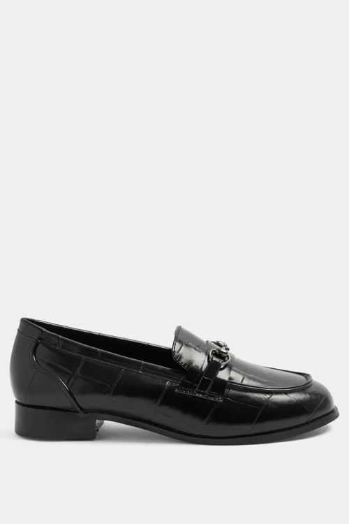 Yours Black Croc Snaffle Loafer In Wide E Fit & Extra Wide EEE Fit - 9 Extra Wide Image 1