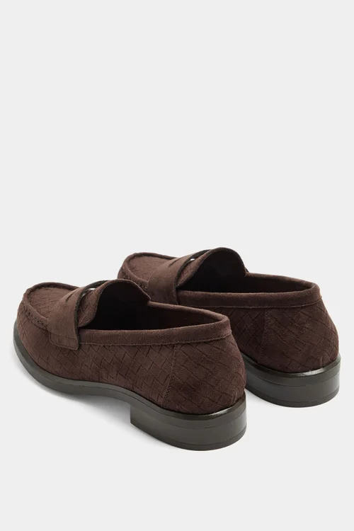 Yours Brown Woven Embossed Loafers In Wide E Fit - 6 Wide Image 4