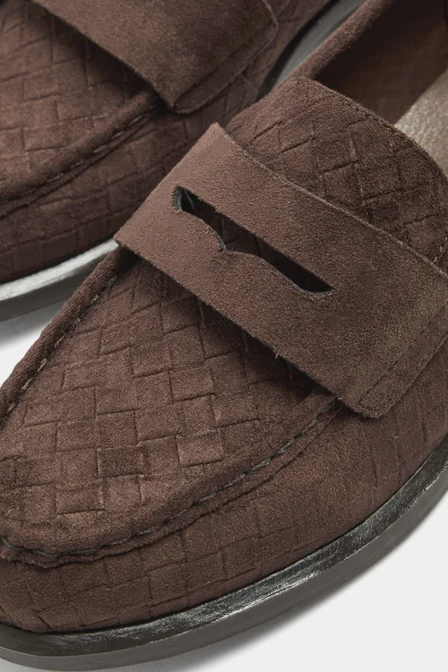 Yours Brown Woven Embossed Loafers In Wide E Fit - 6 Wide Image 5