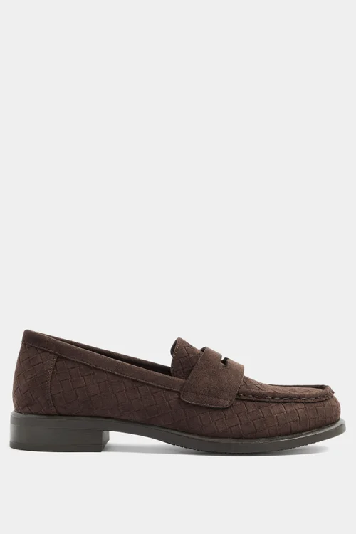 Yours Brown Woven Embossed Loafers In Wide E Fit - 6 Wide Image 1