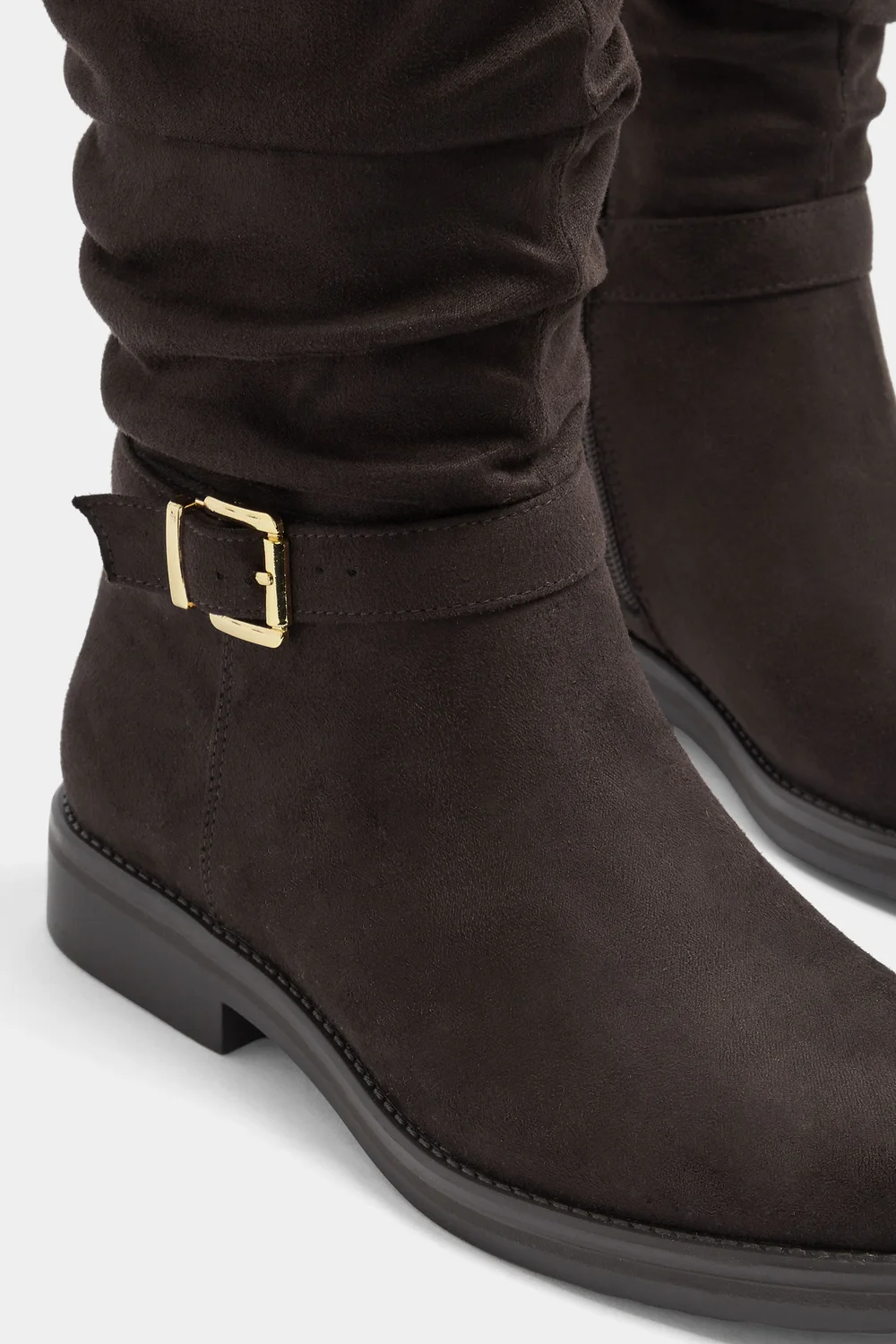 Yours Brown Faux Suede Buckle Detail Knee High Boots In Extra Wide E Fit - 7 Wide Image 5