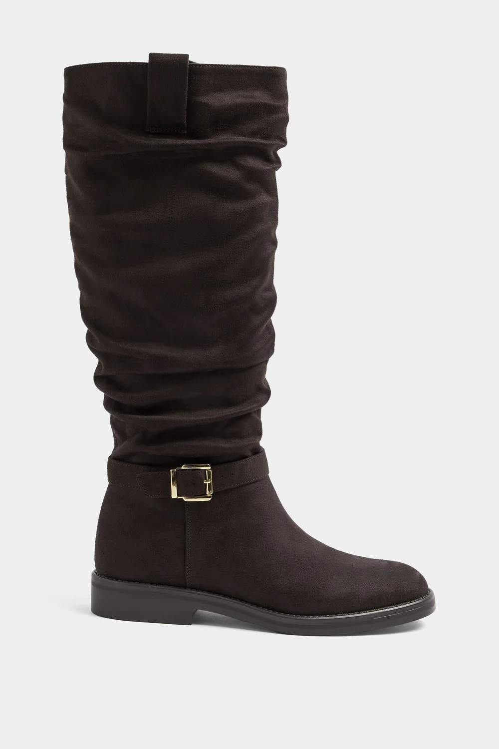 Yours Brown Faux Suede Buckle Detail Knee High Boots In Extra Wide E Fit - 7 Wide Image 1
