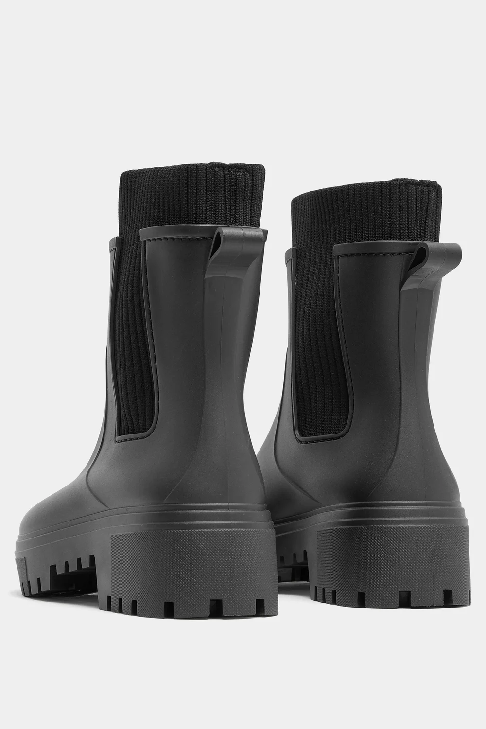 Yours Black Faux Leather Ribbed Knit Wellington Boots In Wide E Fit - 6 Wide Image 4