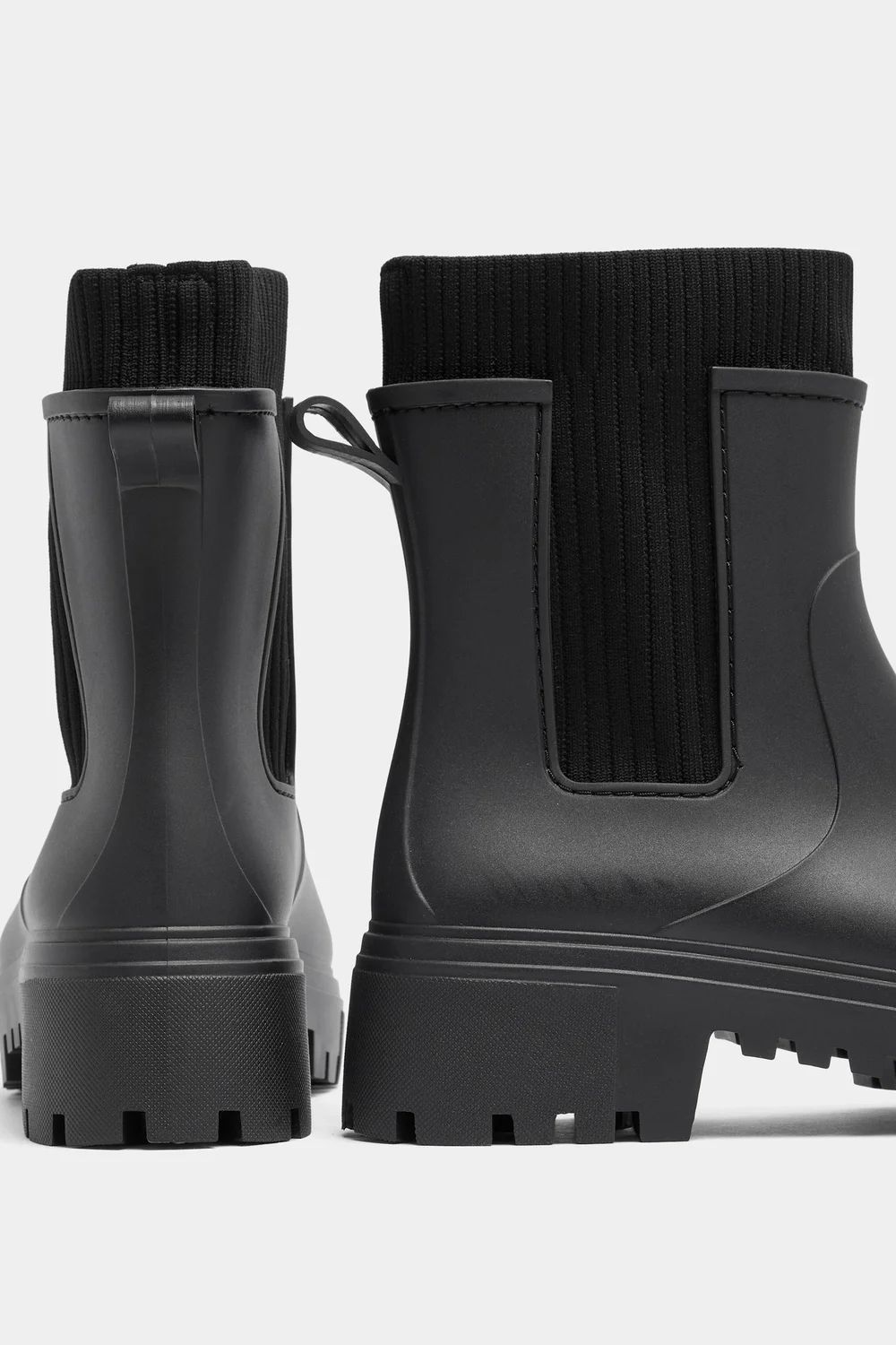 Yours Black Faux Leather Ribbed Knit Wellington Boots In Wide E Fit - 6 Wide Image 5
