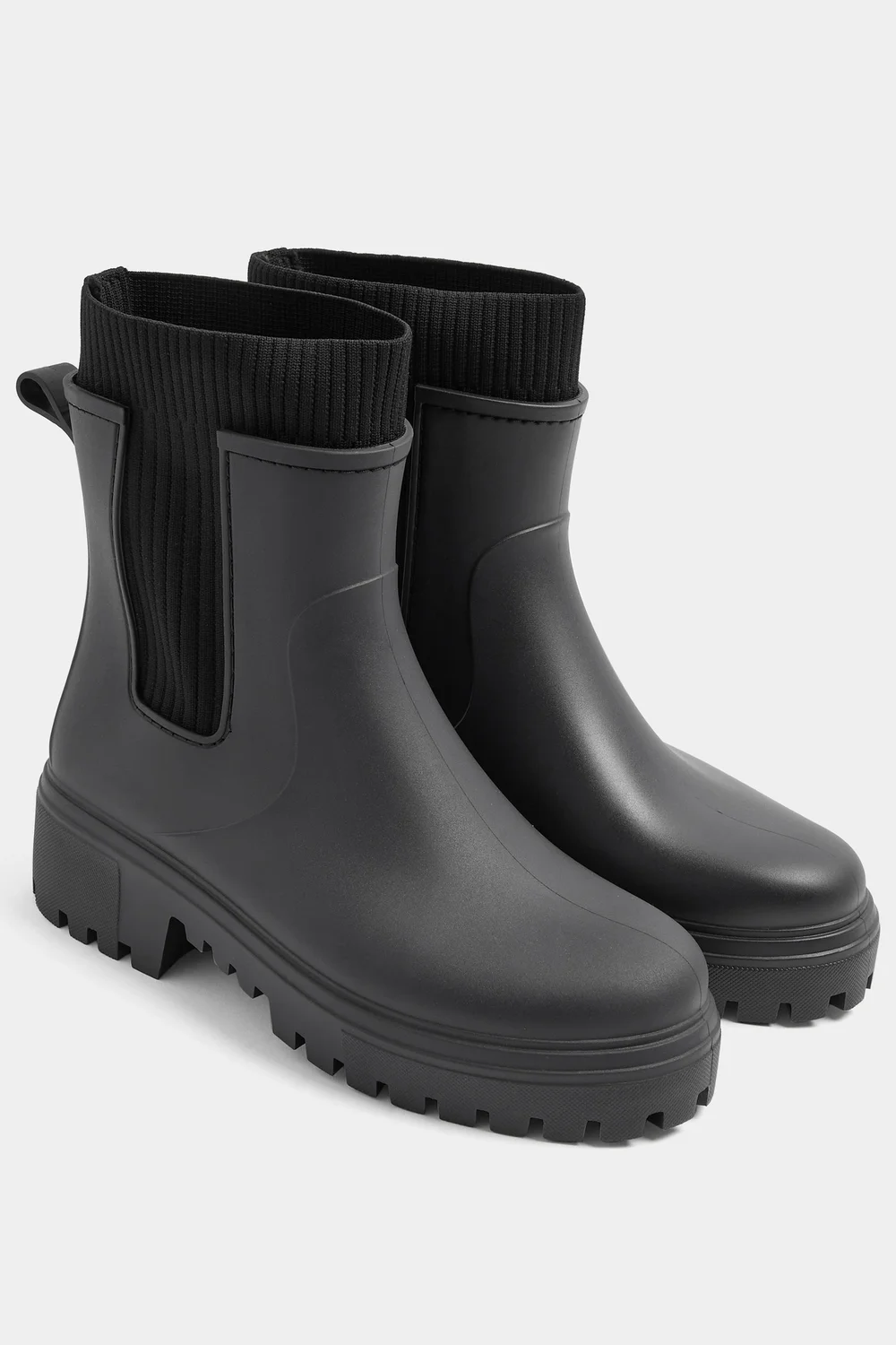 Yours Black Faux Leather Ribbed Knit Wellington Boots In Wide E Fit - 6 Wide Image 3