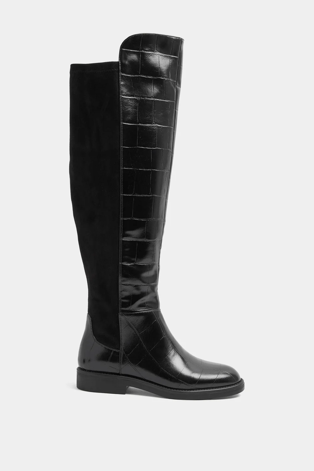 Yours Black Knee High 50/50 Faux Leather Croc Boots In Extra Wide EEE Fit - 7 Extra Wide Image 1