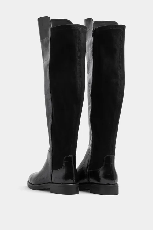 Yours Black Knee High 50/50 Faux Leather Croc Boots In Extra Wide EEE Fit - 7 Extra Wide Image 4