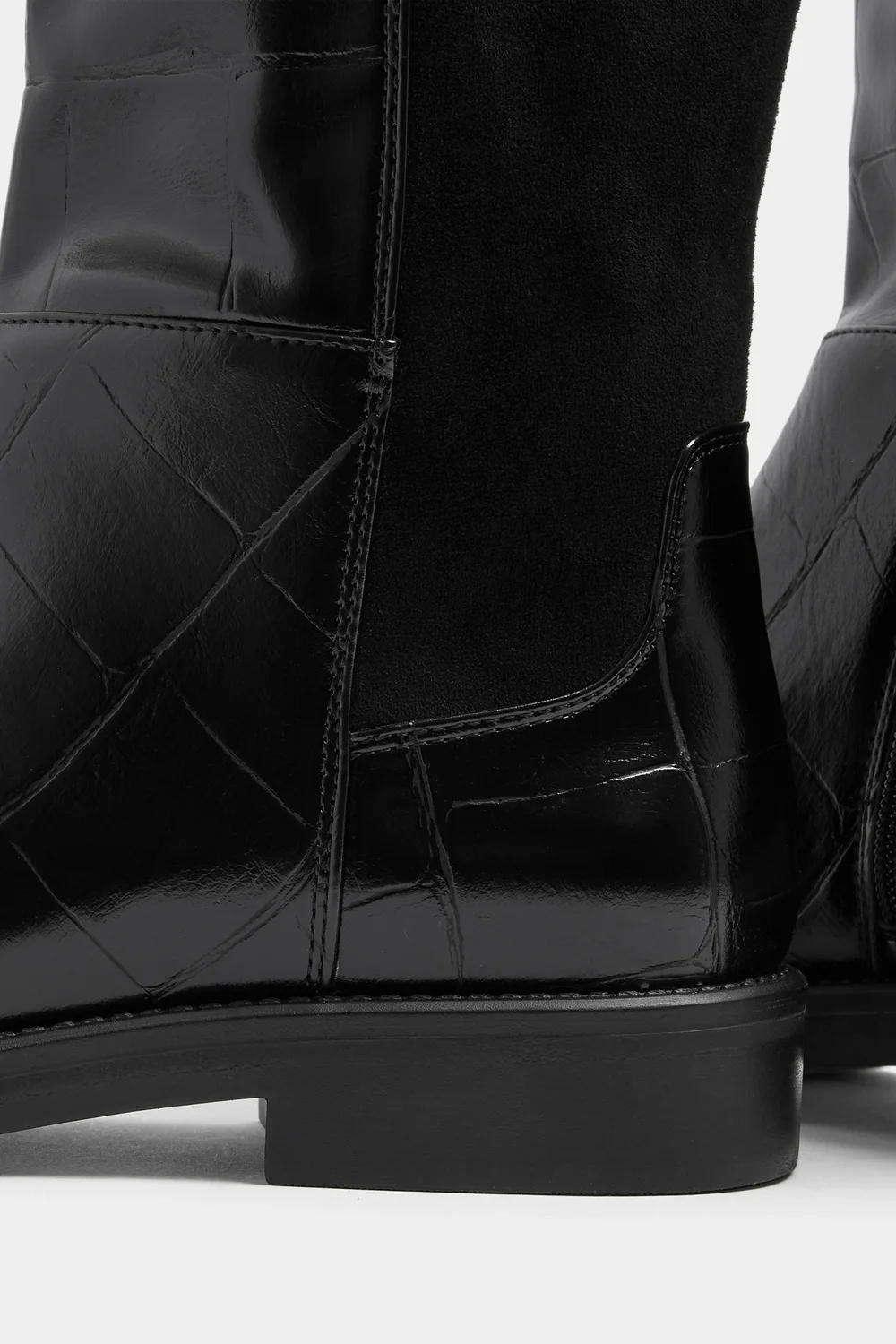 Yours Black Knee High 50/50 Faux Leather Croc Boots In Extra Wide EEE Fit - 7 Extra Wide Image 5