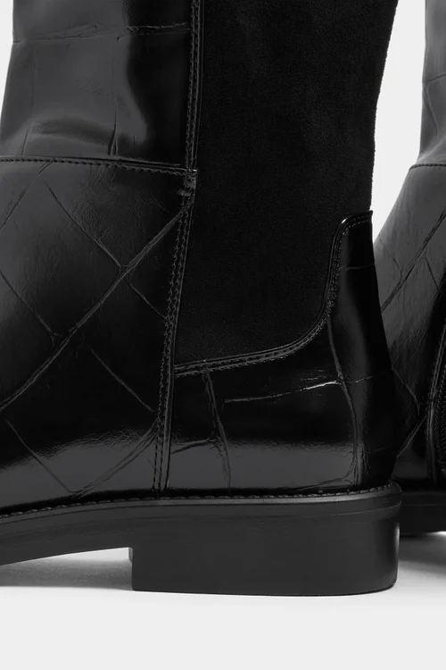 Yours Black Knee High 50/50 Faux Leather Croc Boots In Extra Wide EEE Fit - 7 Extra Wide Image 5