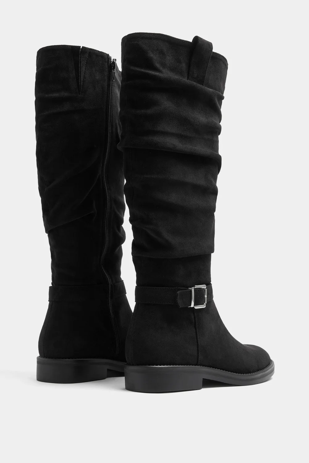 Yours Black Faux Suede Buckle Detail Knee High Boots In Extra Wide E Fit - 7 Wide Image 4