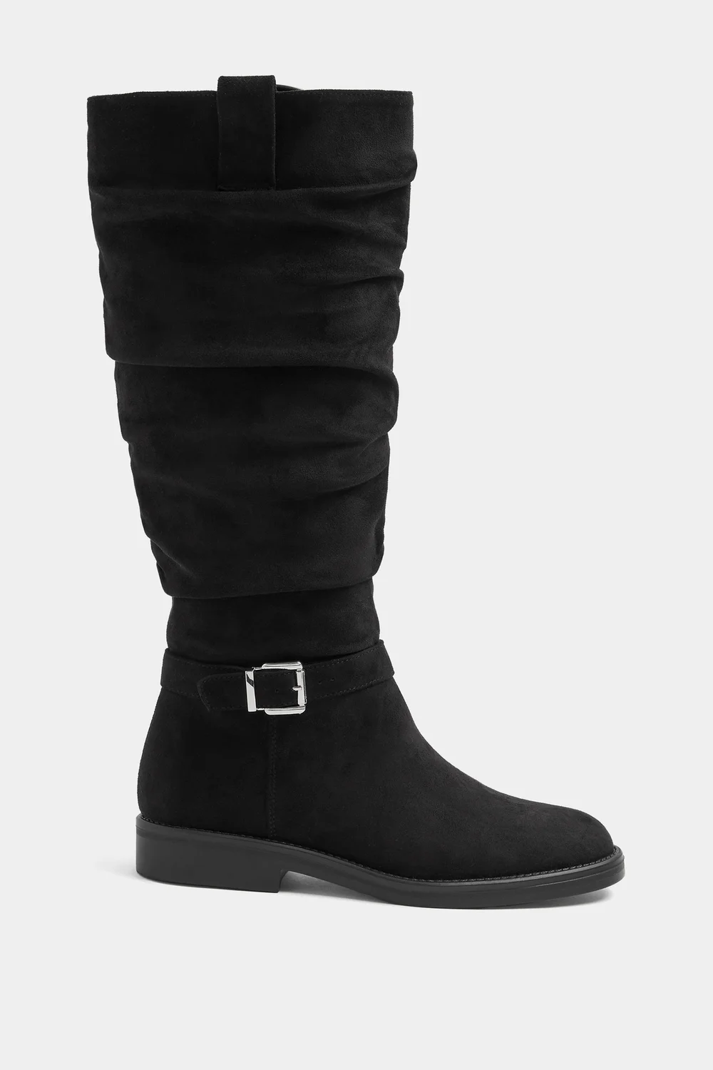 Yours Black Faux Suede Buckle Detail Knee High Boots In Extra Wide E Fit - 7 Wide Image 1