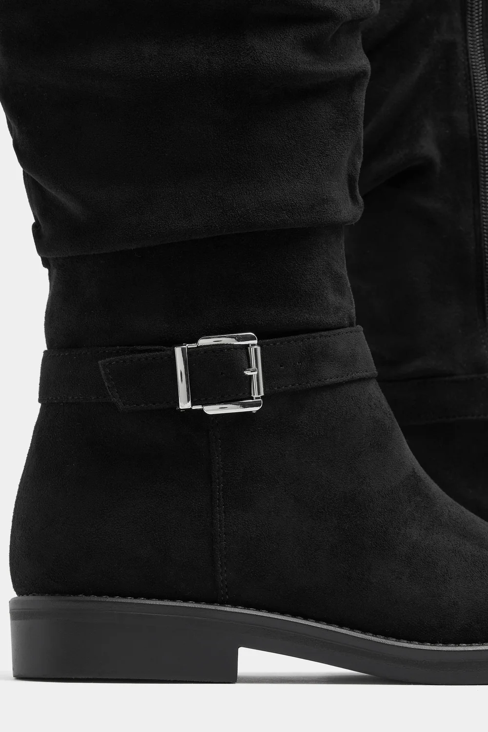 Yours Black Faux Suede Buckle Detail Knee High Boots In Extra Wide E Fit - 7 Wide Image 5