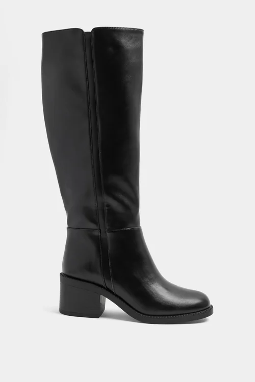 Yours Black Faux Leather Knee High Boots In Extra Wide EEE Fit - 7 Extra Wide Image 1