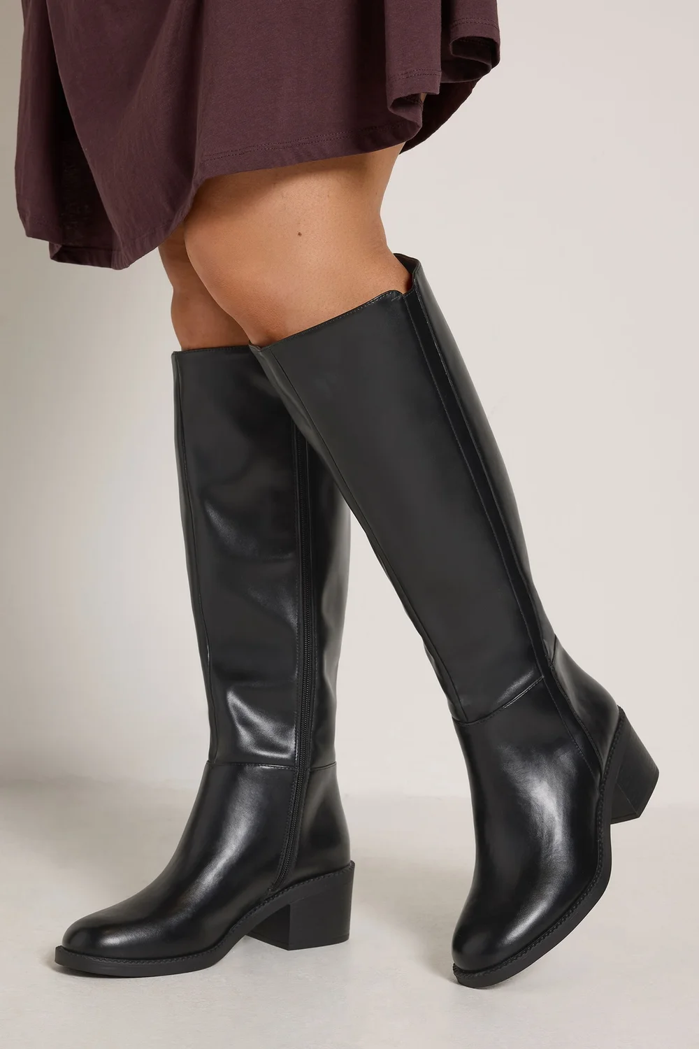 Yours Black Faux Leather Knee High Boots In Extra Wide EEE Fit - 7 Extra Wide Image 2