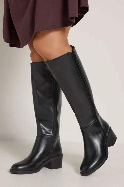 Yours Black Faux Leather Knee High Boots In Extra Wide EEE Fit - 7 Extra Wide Image 2