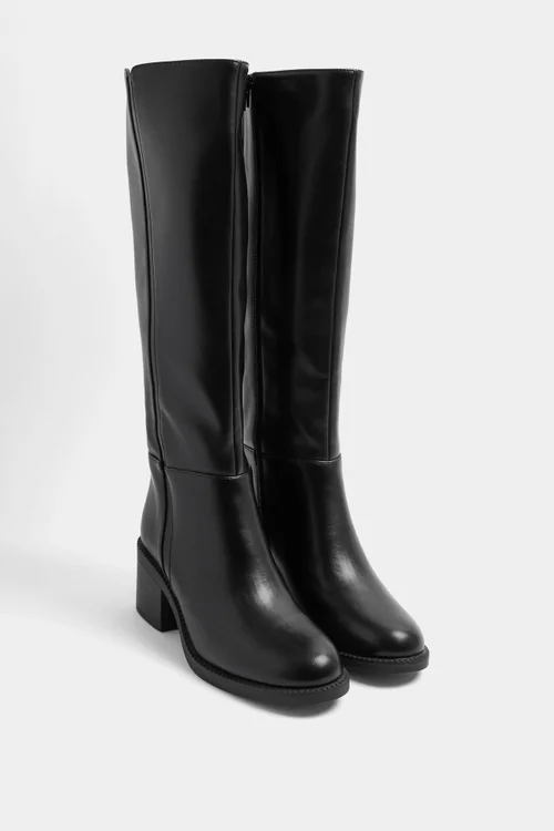 Yours Black Faux Leather Knee High Boots In Extra Wide EEE Fit - 7 Extra Wide Image 3