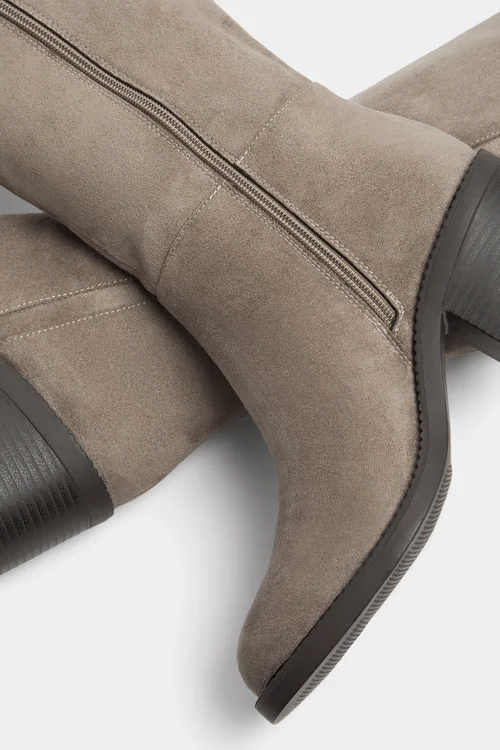 Yours Taupe Brown Faux Suede Knee High Boots In Extra Wide EEE Fit - 8 Extra Wide Image 5