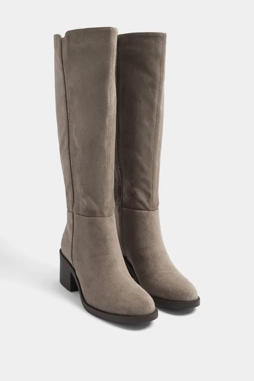 Yours Taupe Brown Faux Suede Knee High Boots In Extra Wide EEE Fit - 8 Extra Wide Image 3