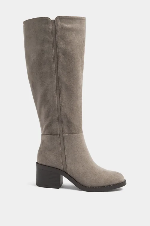 Yours Taupe Brown Faux Suede Knee High Boots In Extra Wide EEE Fit - 8 Extra Wide Image 1