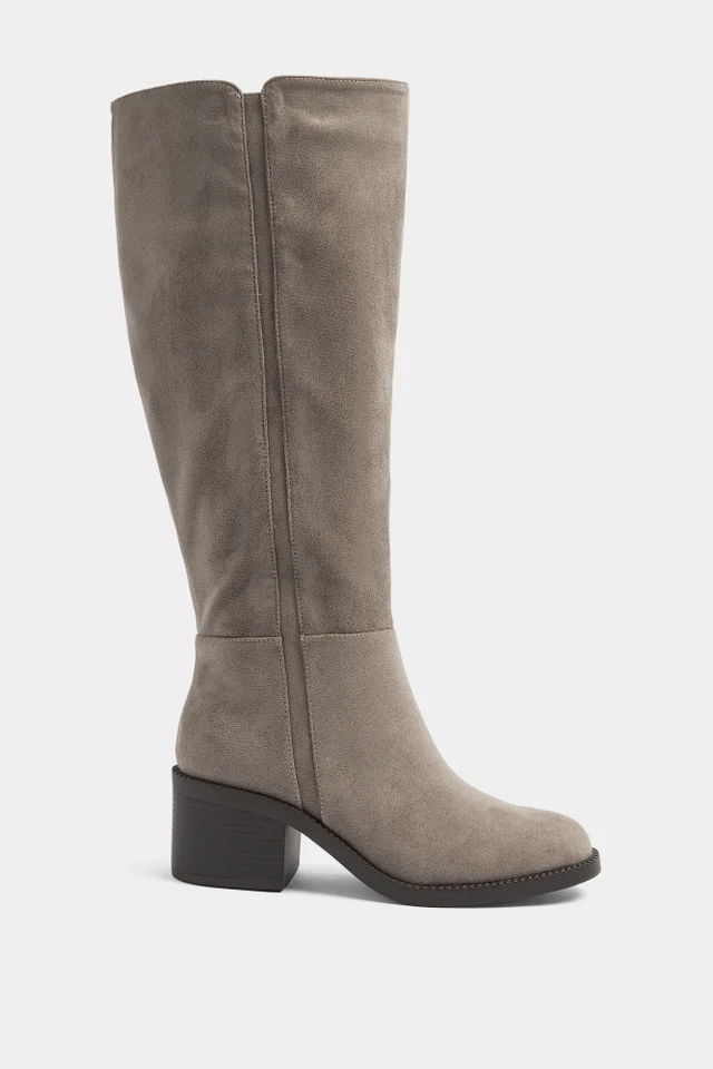 Yours Taupe Brown Faux Suede Knee High Boots In Extra Wide EEE Fit