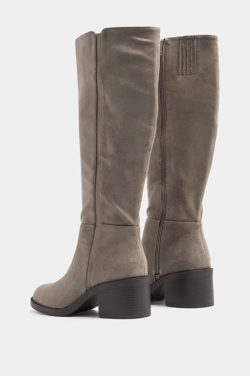 Yours Taupe Brown Faux Suede Knee High Boots In Extra Wide EEE Fit - 8 Extra Wide Image 4