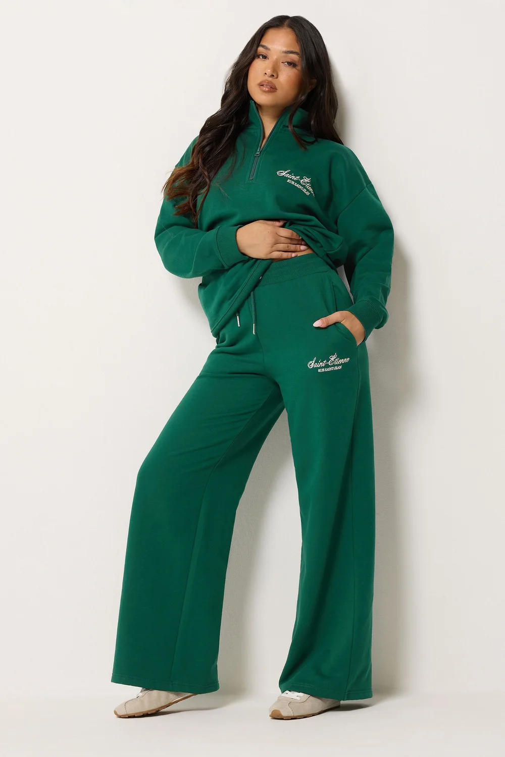 PixieGirl Petite Olive Green 'St Etienne' Slogan Wide Leg Joggers - 16/L27 Image 2